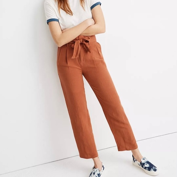 Madewell Linen-Blend Paperbag Pants, Afterglow Red - Picture 1 of 7
